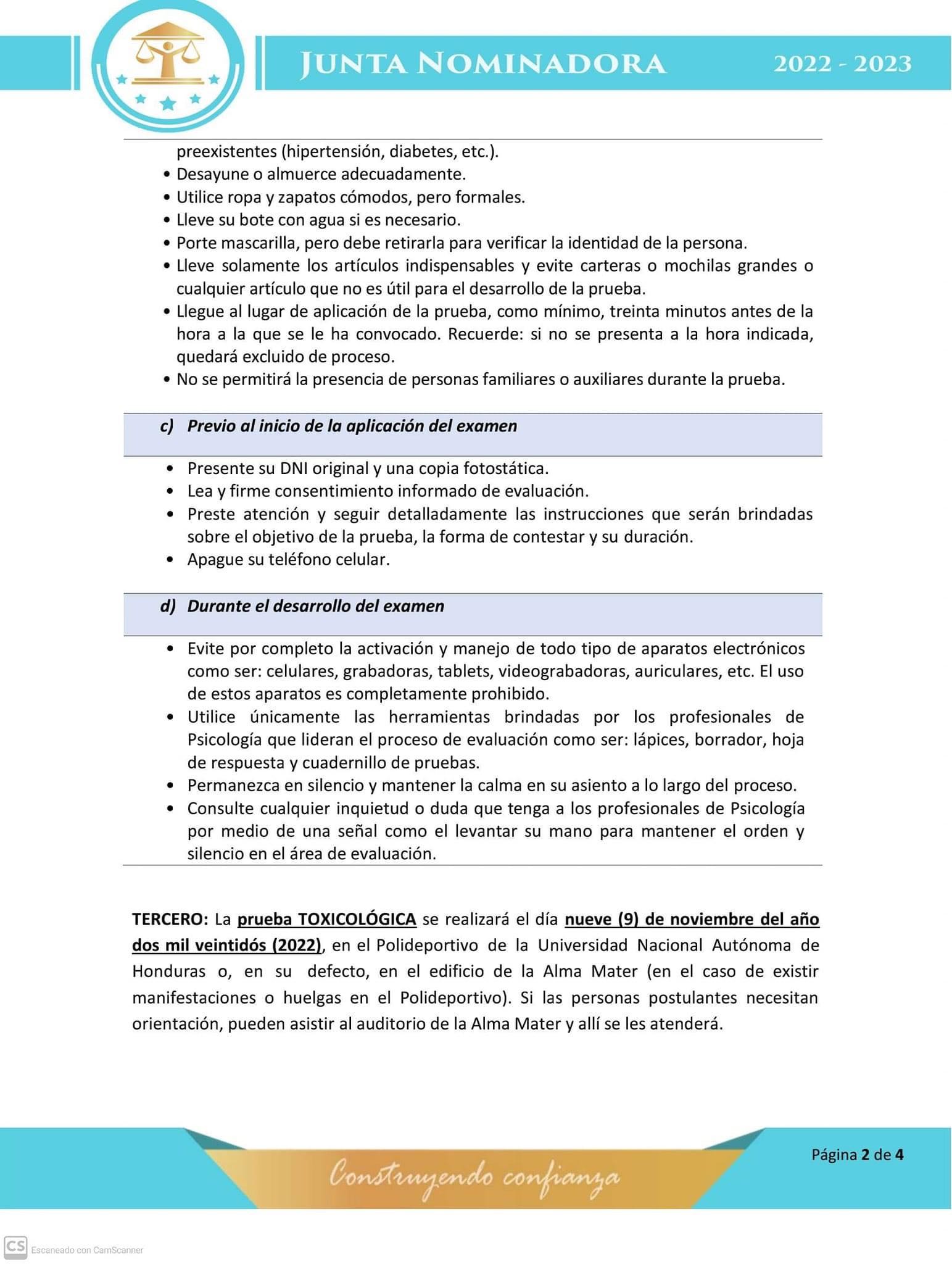 Horarios pruebas Psicométricas y Toxicológicas 